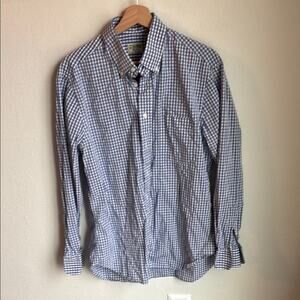 GITMAN BROS Mens Vintage Blue Gingham Long Sleeve fitted Dress Shirt Large L